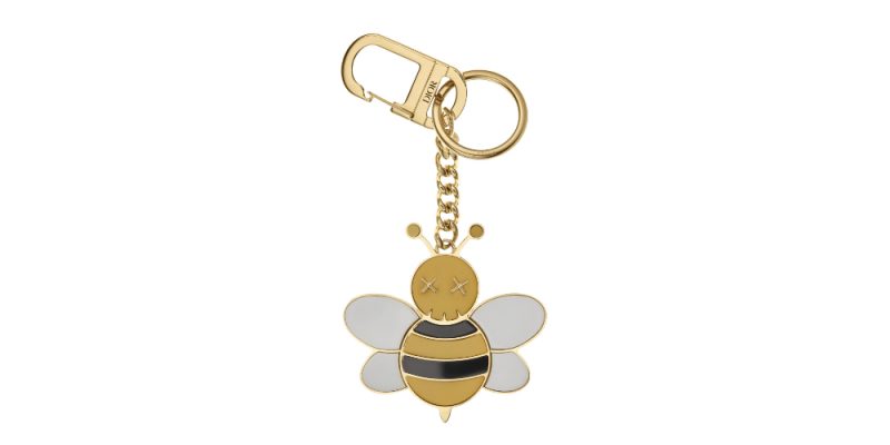 Dior x Kaws Bee Key Ring Pink in Leather/Brass with Silver-tone - US