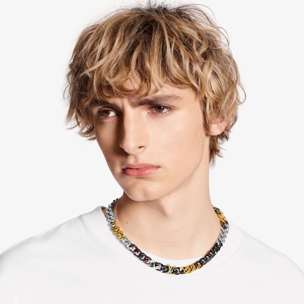 Louis Vuitton Necklace Chain Links Patches Metallic Multicolor for Men