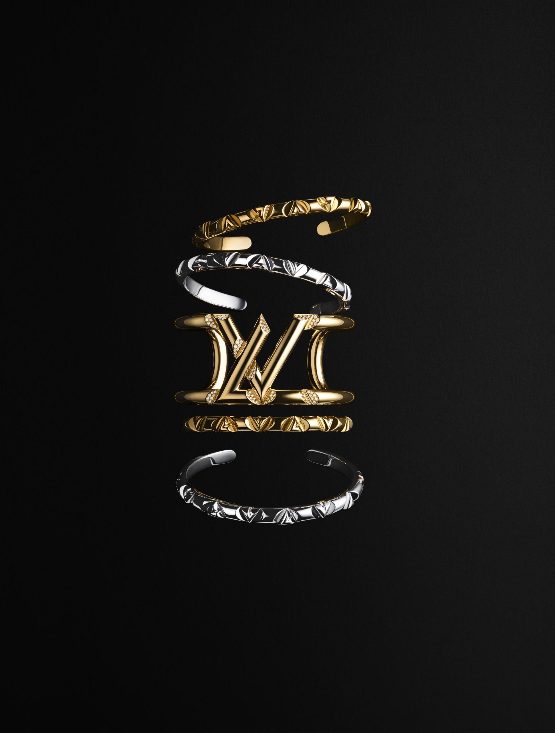 Lv Volt Mesh Ring, Yellow Gold And Diamonds