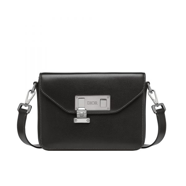 Dior Messenger Crossbody Smooth Leather Lock Bag, Black, NEW