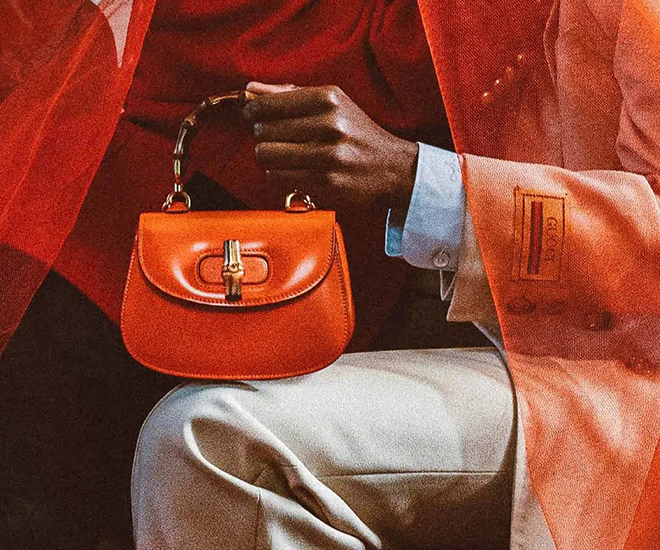 Gucci Bamboo 1947 small top handle bag in orange leather